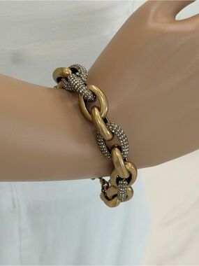 Stunning J.Crew Antique Goldtone Pave Crystal Link Bracelet, Classy Glam
